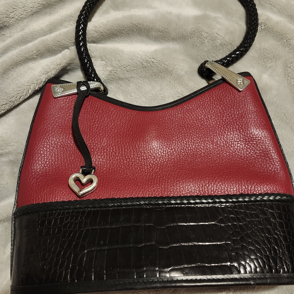 Vintage 2000s Brighton Gina Pebble Hobo Bag In Red and Black with Heart Charm